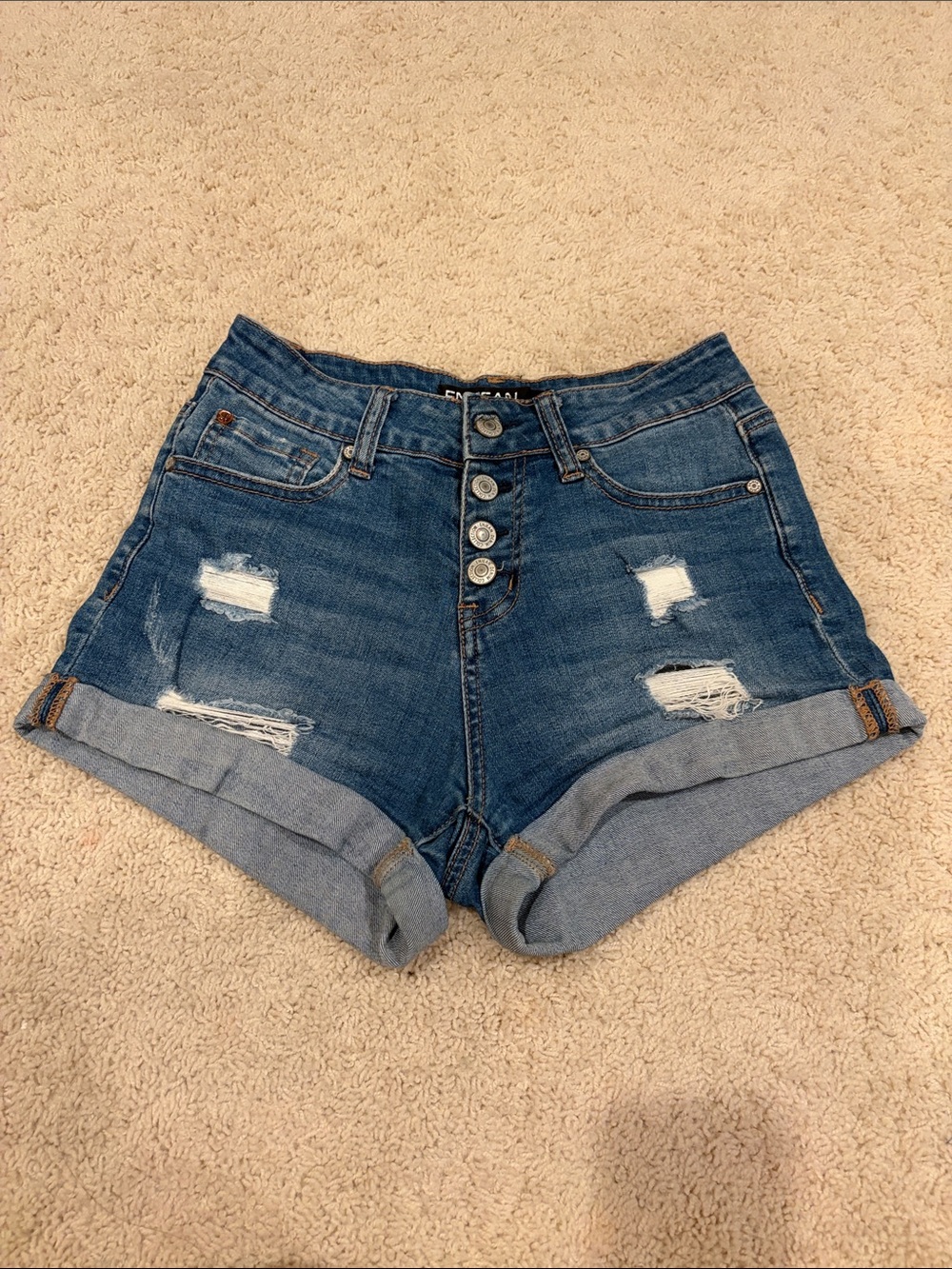Distressed Rolled Hem Denim Shorts